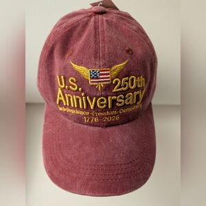 U.S. 250th Embroidered Anniversary Burgundy Denim Cap.